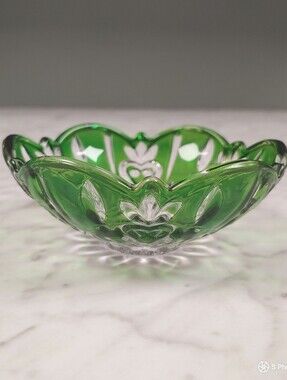 Studio Silversmiths green crystal heart small candy dish bowl decorative trinket